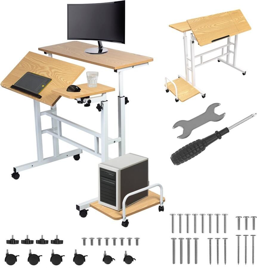 Maclean Bureau Mobiele bureau blad 80x60cm max. 50kg hoogteverstelling 67-115cm MC-124 W Wit