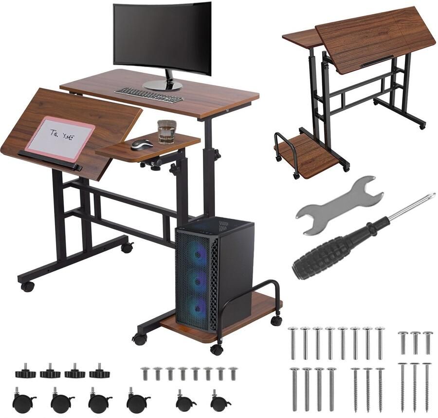 Maclean Bureau verrijdbaar Blad 80x60cm max. 50kg hoogteverstelling 67-115 cm MC-124 B Zwart
