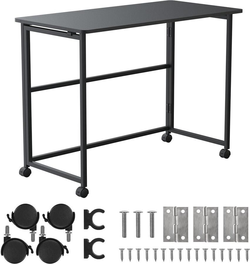Maclean Inklapbaar bureau verrijdbaar blad 100x50cm max. 50kg MC-1250 B Zwart