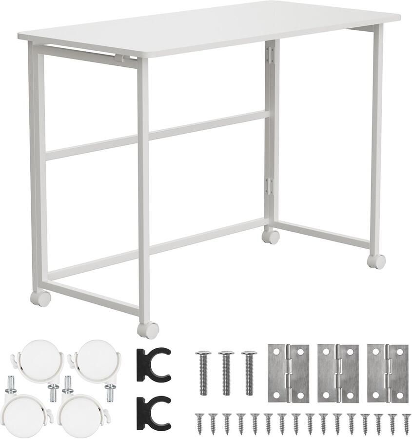 Maclean Inklapbaar bureau verrijdbaar blad 100x50cm max. 50kg MC-1250 W wit