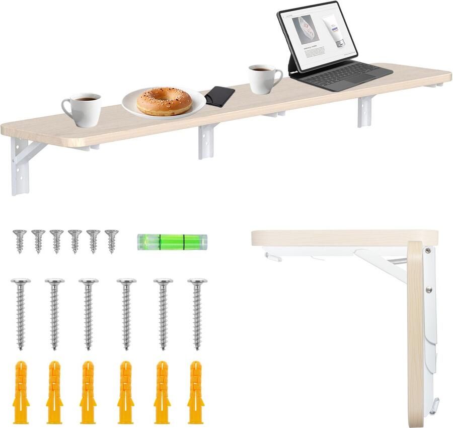 Maclean Inklapbare plank bureau opklapbaar 100x20 cm max. 50 kg MC-129 WD Bruin en Wit