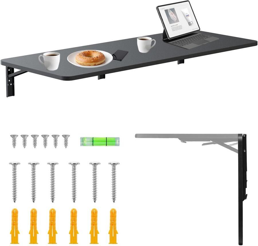 Maclean Inklapbare plank bureau opklapbaar 100x40 cm max 50 kg MC-128 B Zwart