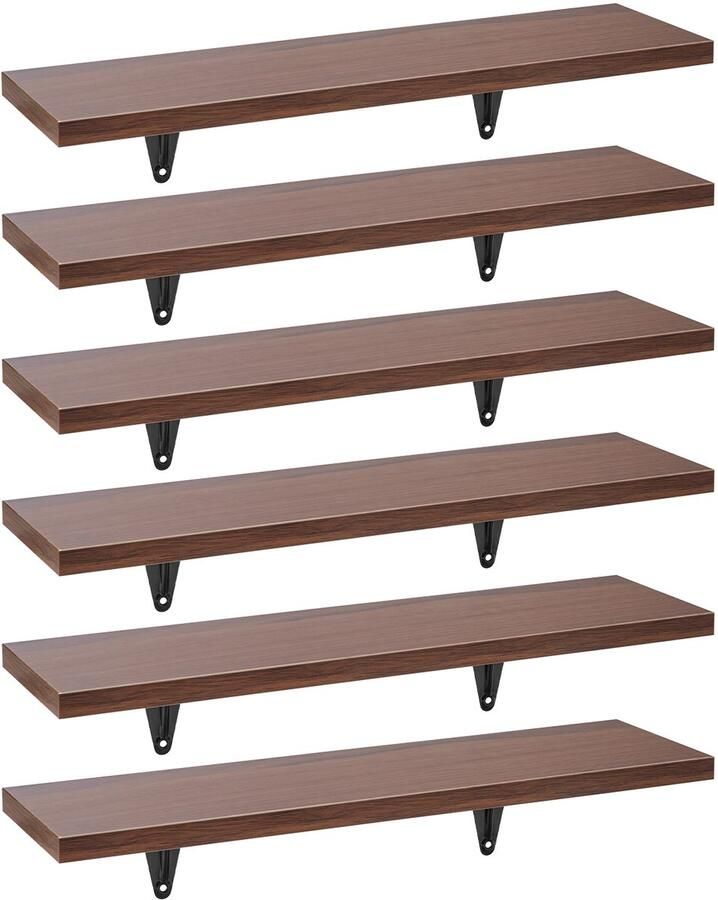 Maclean MC-331 Set van 6 Wandplanken Boekenplank Wandrek Boekenrek 8kg max Wandmontage 43 x 11 4 x 1 5 cm Bruin ( walnoot)