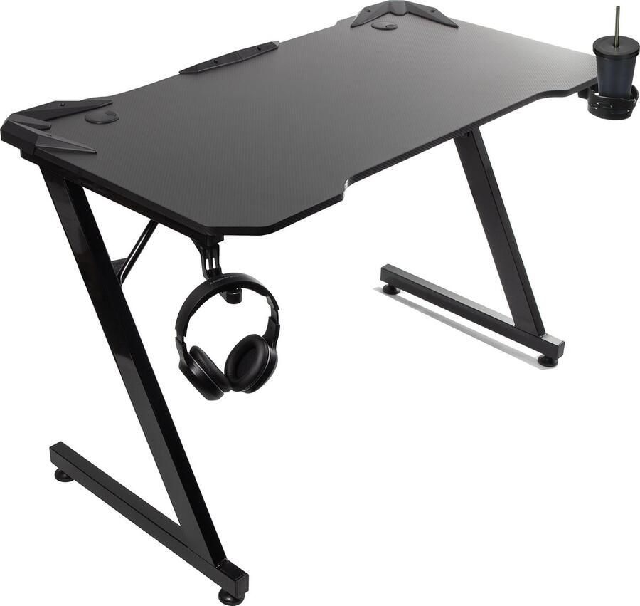 MacLean NanoRS Bureau Computer gaming bureau voor gamers 150kg max hoogte 750mm 110x60x1 5cm Zwart bekerhouder en hoofdtelefoonhouder