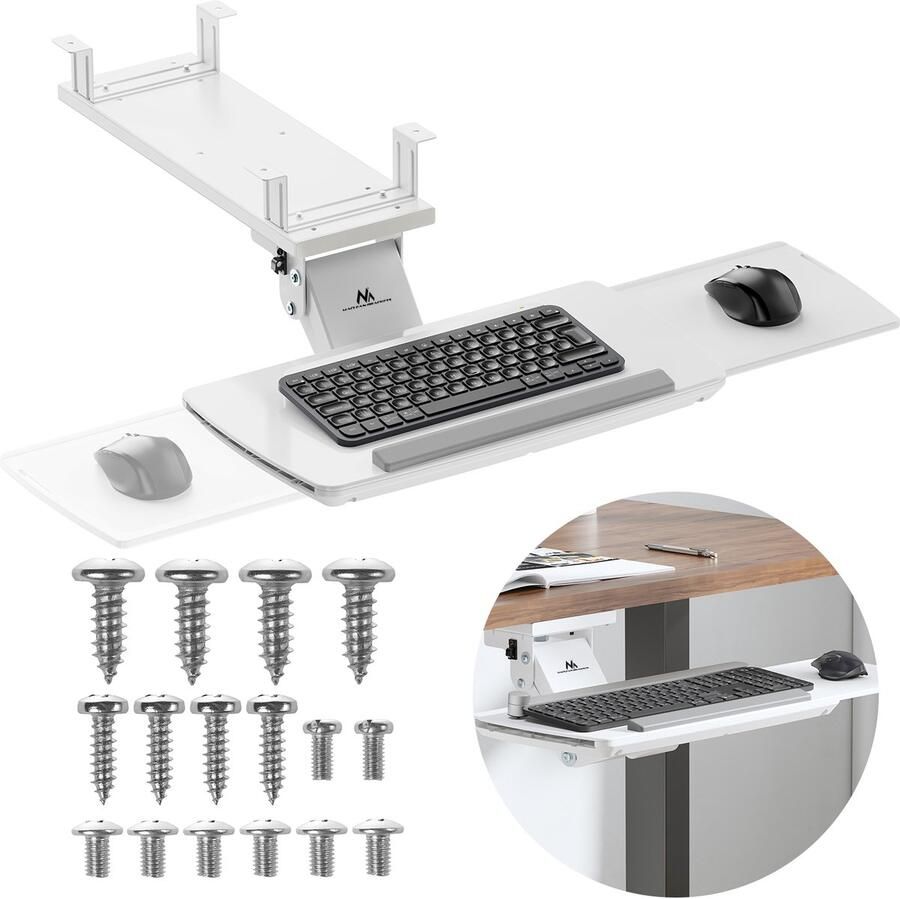 Maclean Toetsenbordhouder voor onder het bureau verstelbaar max. 5kg wit MC-156 W