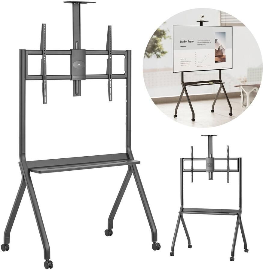 Maclean TV-standaard trolley camera plank op wielen 55-100 max. belasting 120kg 10kg plank max. VESA 900x600 zwart MC-114 B