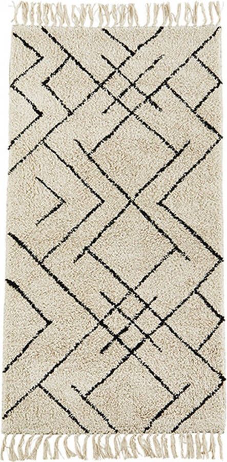 Madam Stoltz -collectieKatoenen loper offwhite|zwart 70x140 cm