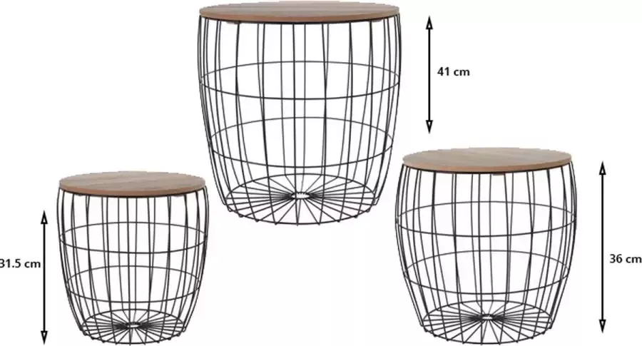 Made4Home Bijzettafels Zwart Metaal Set van 3