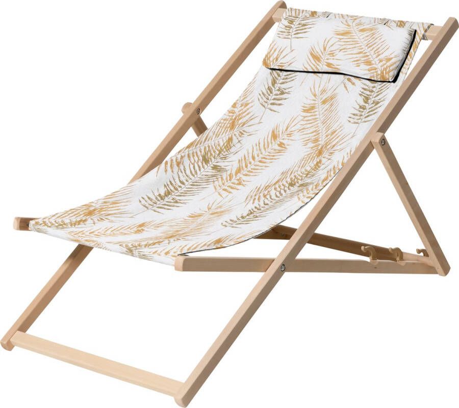 Madison Houten Strandstoel Outdoor Flora Yellow Opvouwbaar 90x55x87cm Tuinstoel Klapstoel Geel