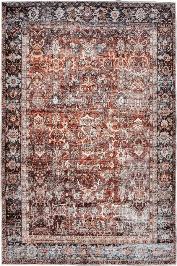 Madival Perzisch Tapijt '' Lannister'' Vintage Vloerkleed in Oosterse Motieven met de Rood Terracotta Oranje. Maat (L)arge 200 x 290 cm