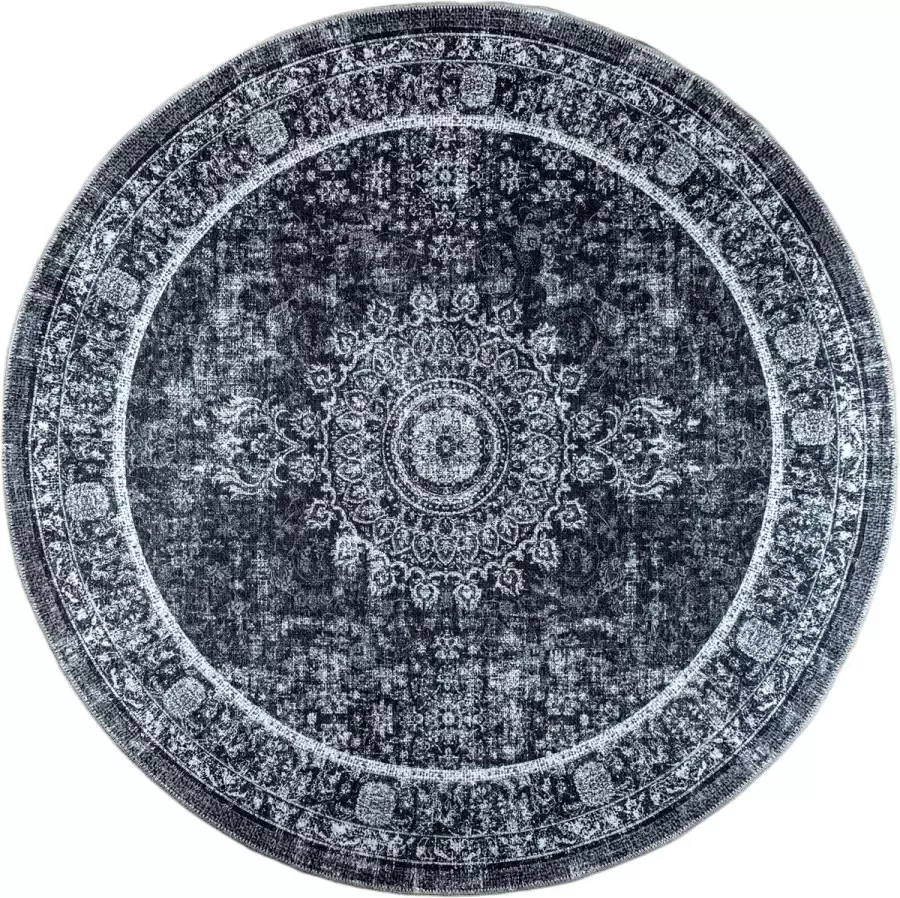 Madival Rond Vintage Vloerkleed Hawk 200 cm Grijs Antraciet