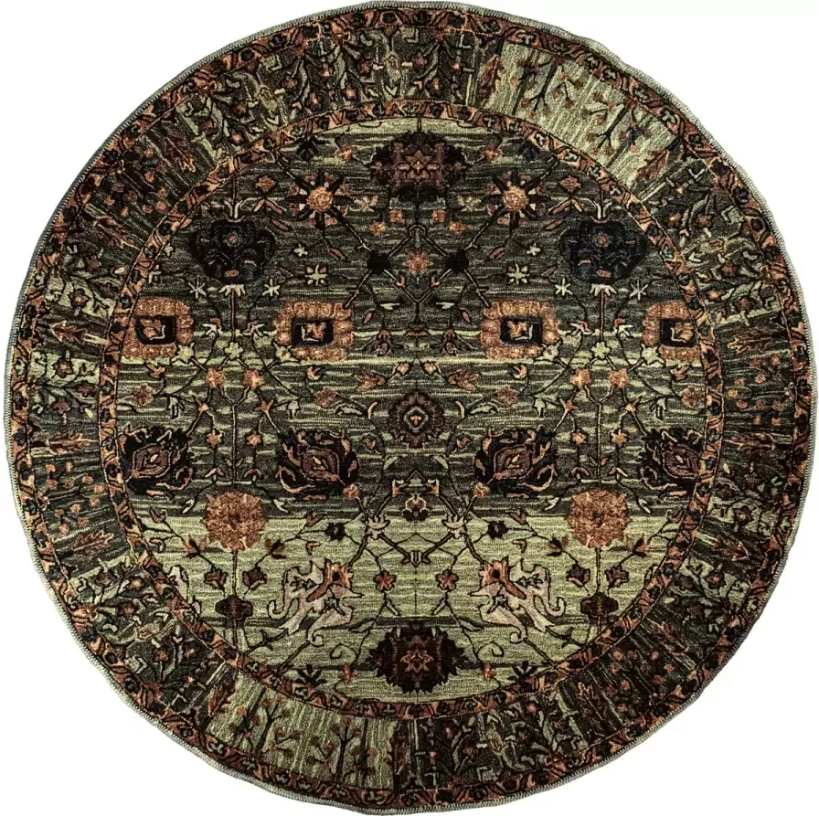 Madival Rond Vintage Vloerkleed Hunter 160 cm Groen Terracotta