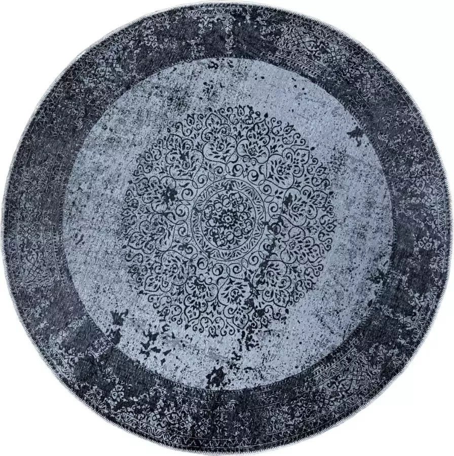 Madival Rond Vintage Vloerkleed ''Niagara'' 200 cm Grijs Antraciet