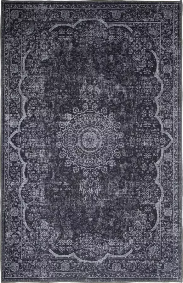 Madival Vintage Laagpolig Vloerkleed Hawk Perzisch Tapijt met Oosterse motieven in de kleur Antraciet Grijs 160x230 cm