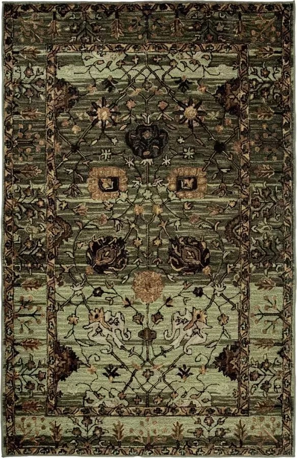Madival Vintage Laagpolig Vloerkleed Hunter Perzisch Tapijt met Oosterse motieven in de kleur Groen Terracotta 160x230 cm