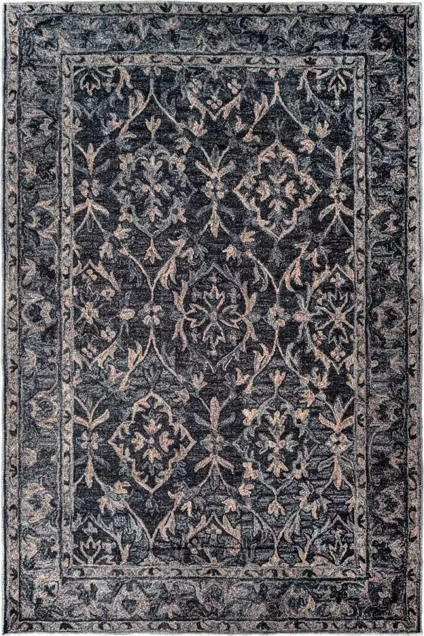 Madival Vintage Laagpolig Vloerkleed Ira Perzisch Tapijt met Oosterse motieven in de kleur Groen Blauw met Terracotta accent 160 x 230 cm