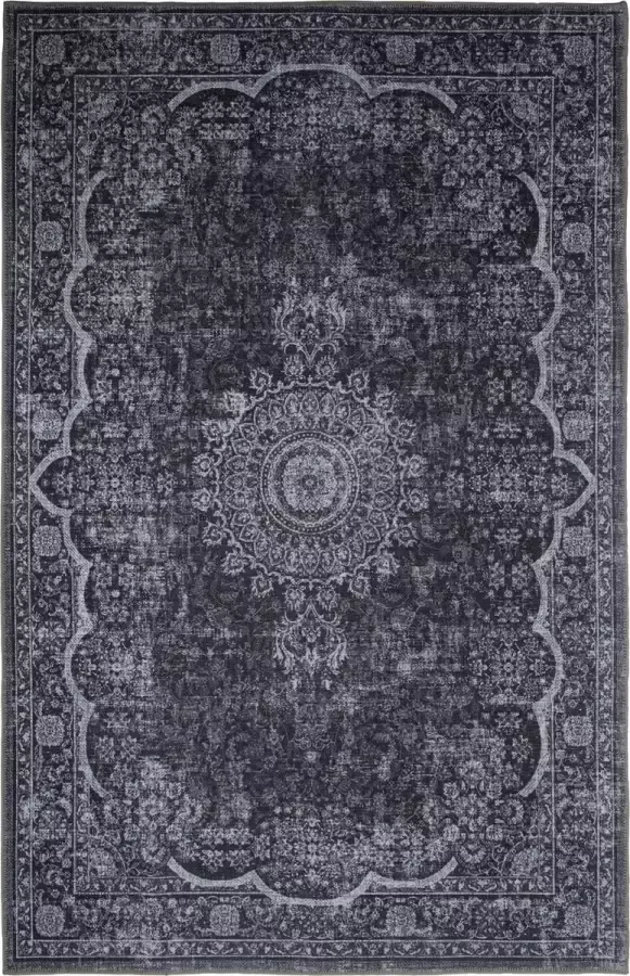 Madival Vintage Vloerkleed Laagpolig Medieval Art Grijs met Zwarte & Blauwe & Terracotta accenten 160x230 cm