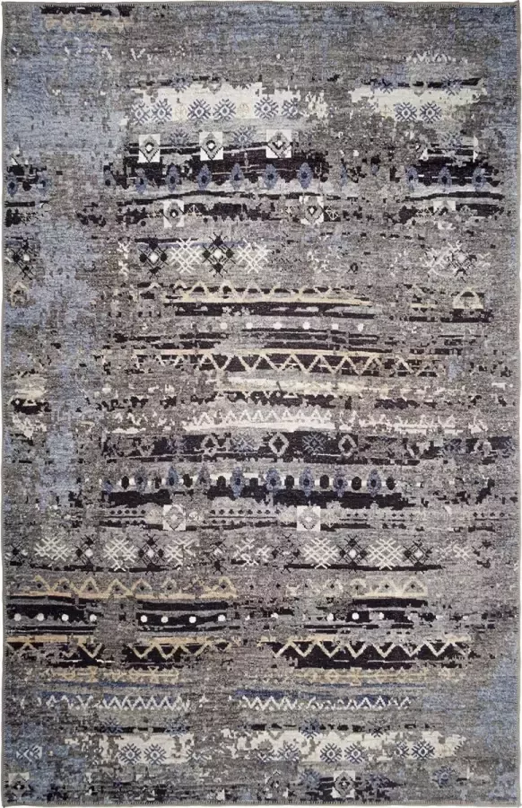Madival Vintage Vloerkleed Medieval Art Grijs met Zwarte & Blauwe accenten 160x230 cm