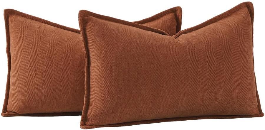 Madizz Set van 2 effen chenille kussenhoezen zachte decoratieve kussenslopen voor bank slaapkamer kussenhoes roestbruin 40x80 cm rechthoekig