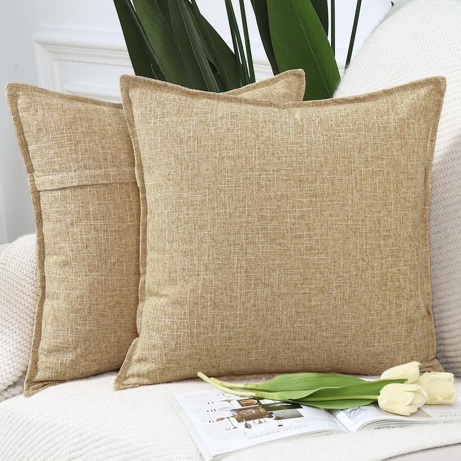 Unyqoos Set van 2 Stijlvolle Linnen Kussenhoezen voor Bank en Slaapkamer Beige 60 x 60 cm