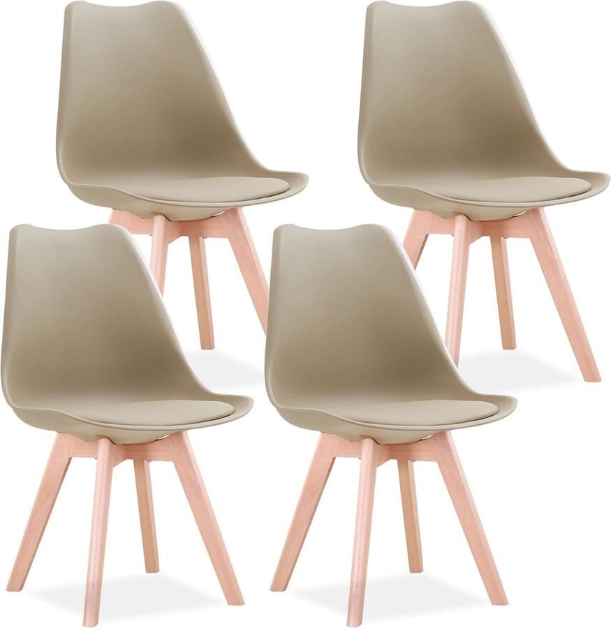 Verkoop Nederland Een Set Van 4 Nordic Middeleeuwse Eetkamerstoelen Pu Gewatteerde Stoel Beukenhouten Poten Bureaustoelen Voor Eetkamer Slaapkamer Balkon Restaurant