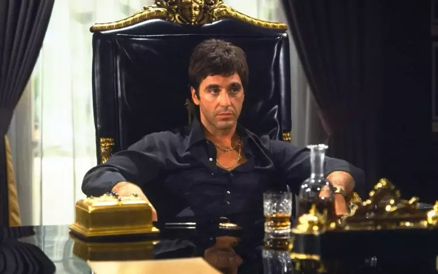 Maffia Art ? Scarface • Tony Montana Chair Canvas 150x100 cm • Foto print op Canvas schilderij ( Wanddecoratie woonkamer slaapkamer keuken kantoor bar restaurant ) Scarface Canvas Schilderijen Poster