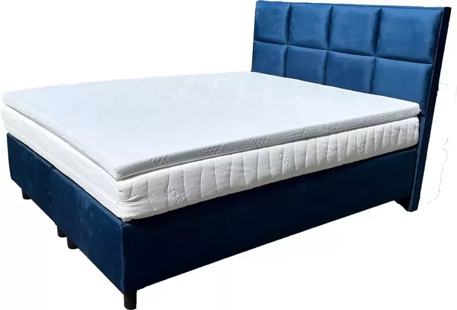 Magazijnenverkoop.nl Boxspring Lion Velvet 160x200 luxe velvet stof blauw complete set incl. topper