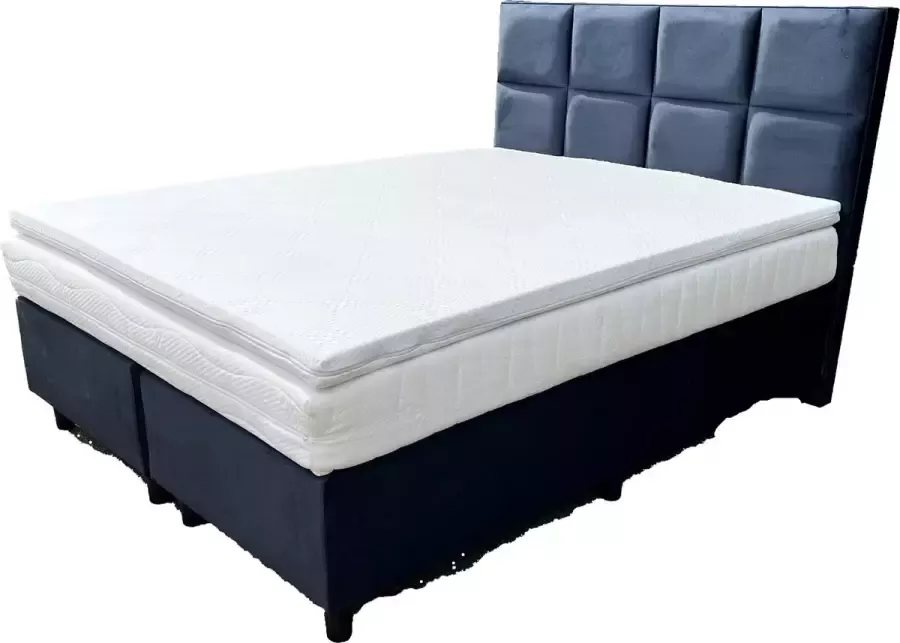 Magazijnenverkoop.nl Boxspring Lion Velvet 160x200 luxe velvet stof donker blauw complete set incl. topper
