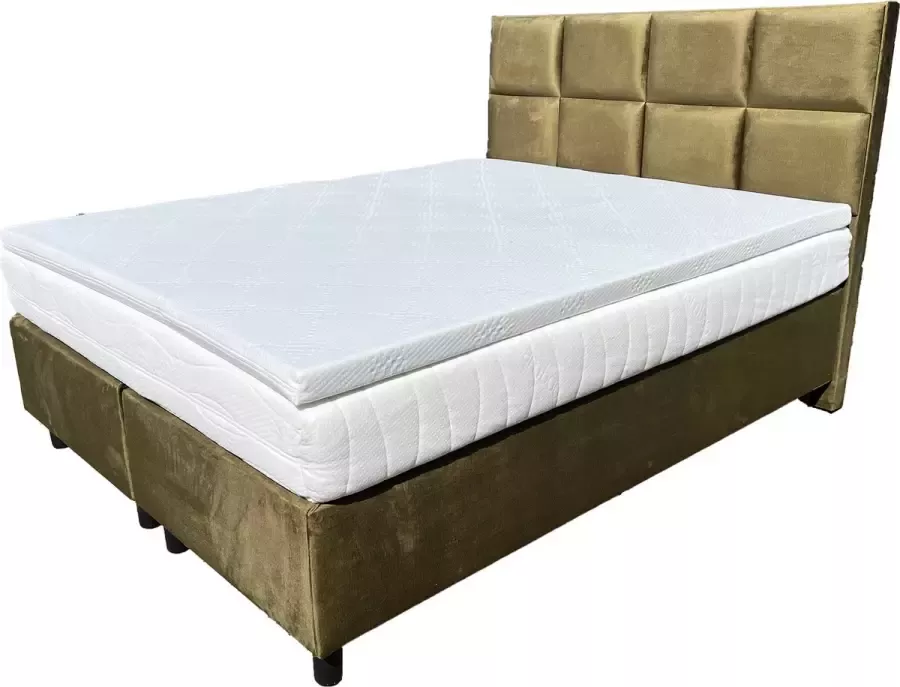 Magazijnenverkoop.nl Boxspring Lion Velvet 160x200 luxe velvet stof groen complete set incl. topper