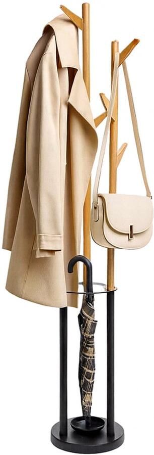 MAGICSHE Staande Kapstok Modern 11 Haken Kledingrek Met Paraplubak Metaal + Hout Tassen Kapstok 174 Cm Hoog Zwart - Foto 2