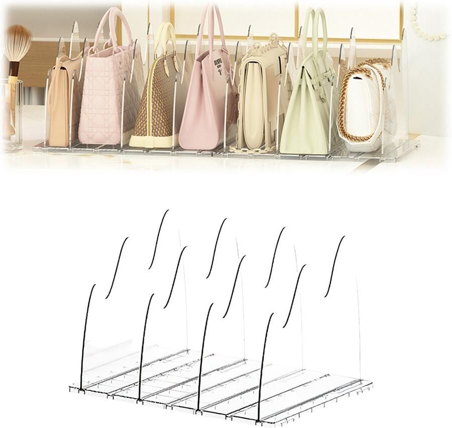 MAGICSHE Plankverdelers Kledingkast Transparant Kast Organizer Boekensteun Verstelbare Kastverdeler Voor Clutch Draagtassen Boeken 4 Verdelers