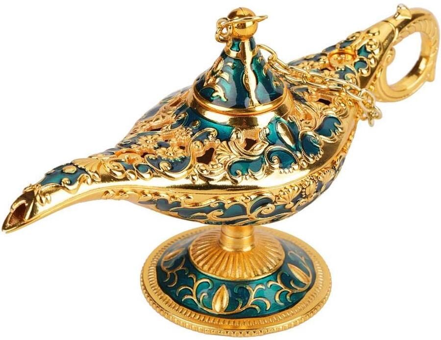MAGT Aladdin lamp Metaal Goud blauw Magic lamp Wrijf lamp Gouden toverlamp Magische geest lampen Aladin Wenspot Wenslamp Decoratie
