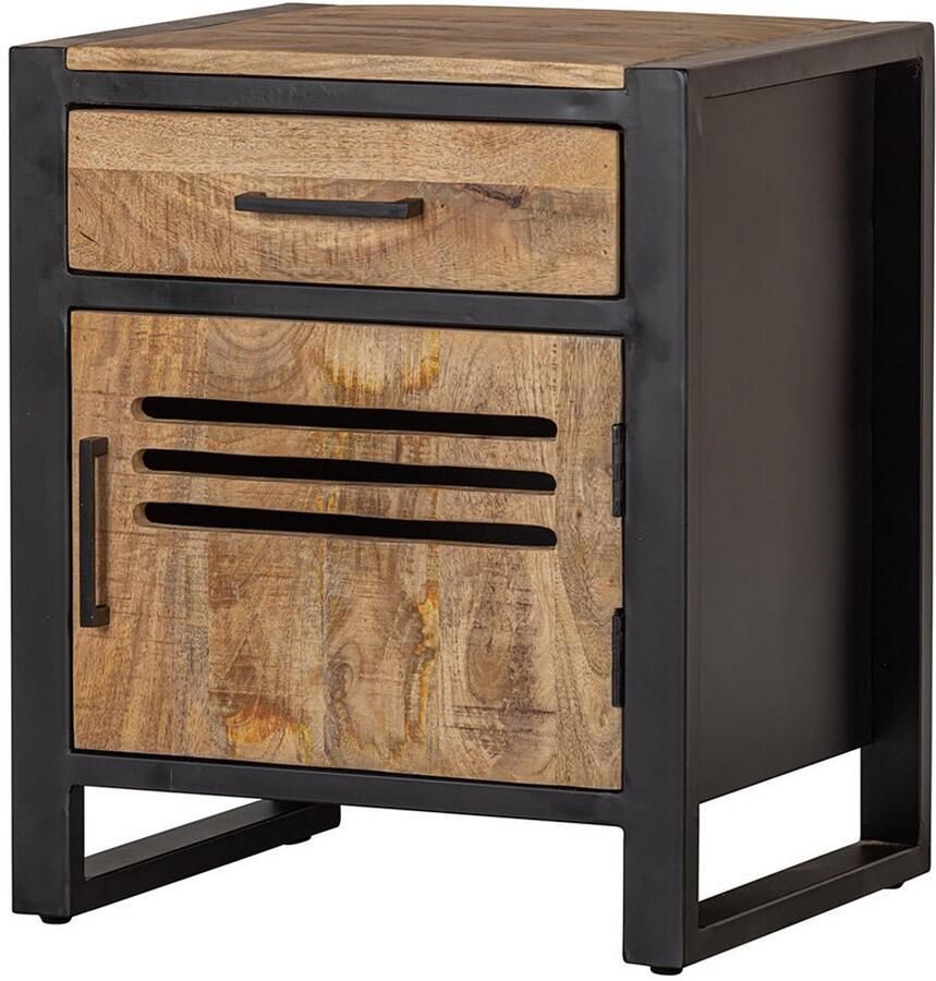 Mangohout Online Mangohouten Nachtkastje Henderson met lade Mahom industrieel nachtkastje van Mangohout en Metaal Industrieel nachtkastje