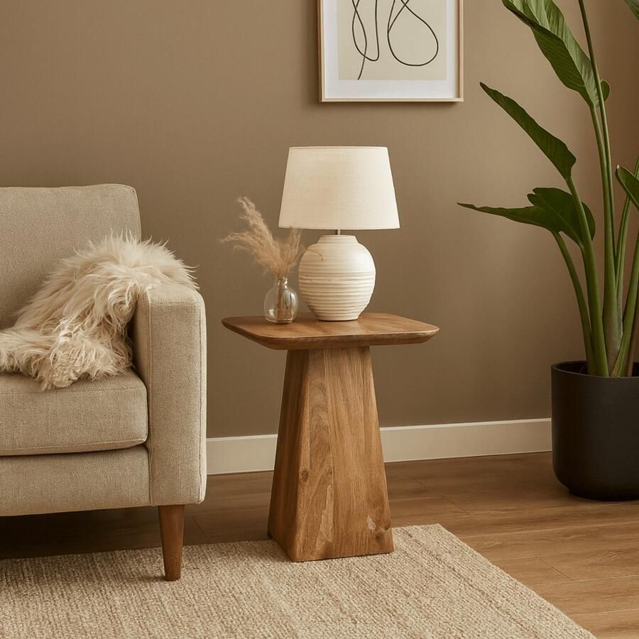 Mahom Mangohouten Salontafel Nova Vierkant 40x40 cm Industrieel Kleine tafel van Mangohout & Metaal Industriële Huiskamertafel