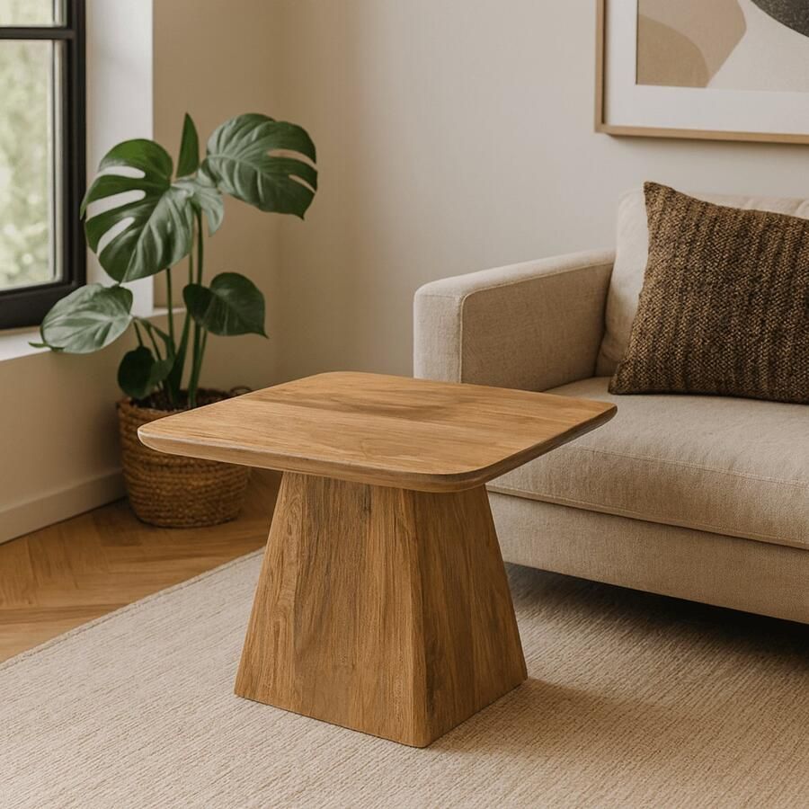 Mahom Mangohouten Salontafel Nova Vierkant 60x60 cm Industrieel Kleine tafel van Mangohout & Metaal Industriële Huiskamertafel