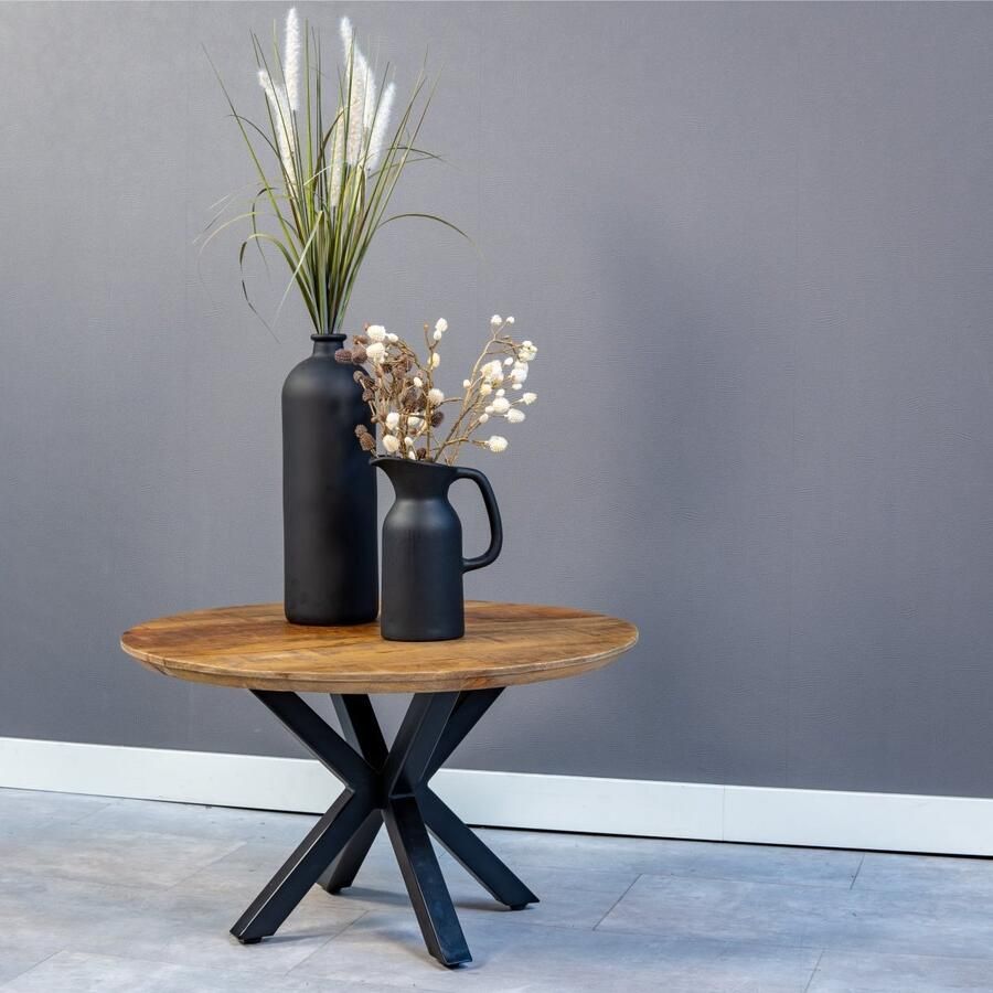 Mahom Mangohouten Salontafel Vicenza 70 cm Industrieel Kleine tafel van Mangohout & Metaal Industriële Huiskamertafel
