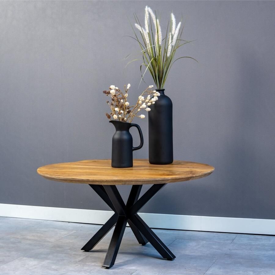 Mahom Mangohouten Salontafel Vicenza 90 cm Industrieel Kleine tafel van Mangohout & Metaal Industriële Huiskamertafel