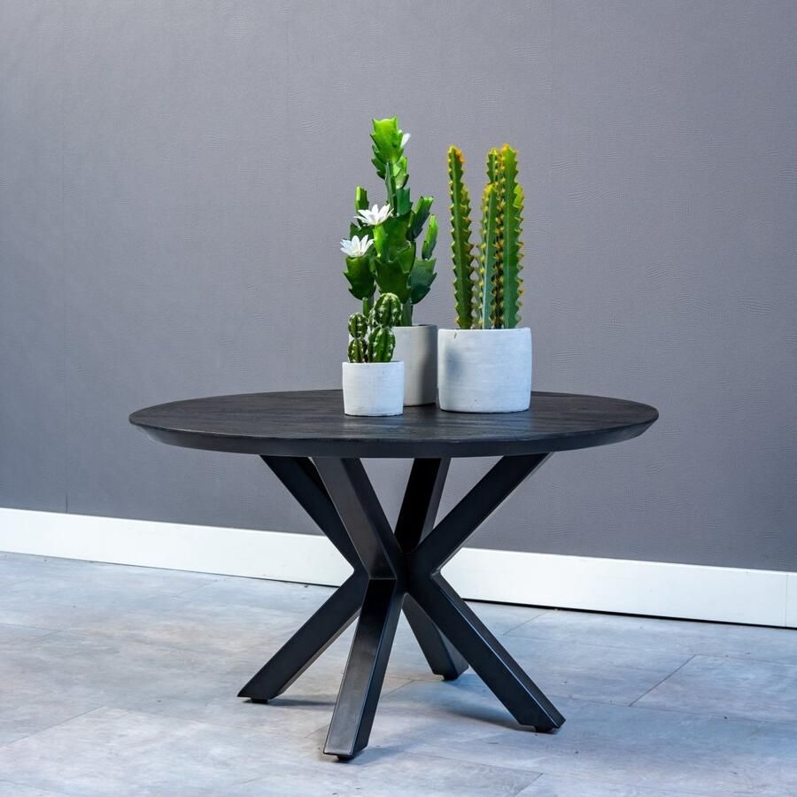 Mahom Mangohouten Salontafel Vicenza Black 70 cm Industrieel Kleine tafel van Mangohout & Metaal Industriële Huiskamertafel