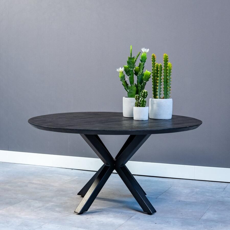 Mahom Mangohouten Salontafel Vicenza Black 90 cm Industrieel Kleine tafel van Mangohout & Metaal Industriële Huiskamertafel