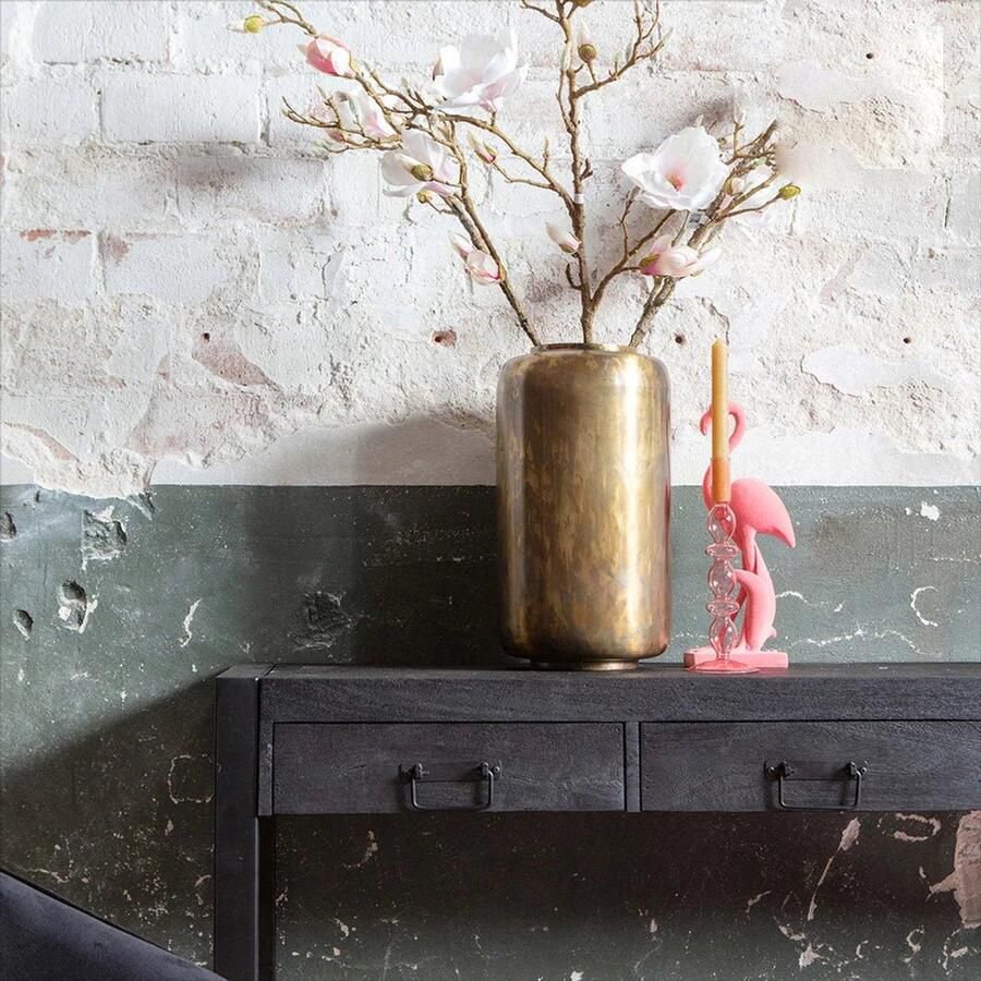 Mahom Mangohouten Sidetable Britt Black 2 lades 120 cm Industrieel Kleine tafel van Mangohout & Metaal Industriële Huiskamertafel