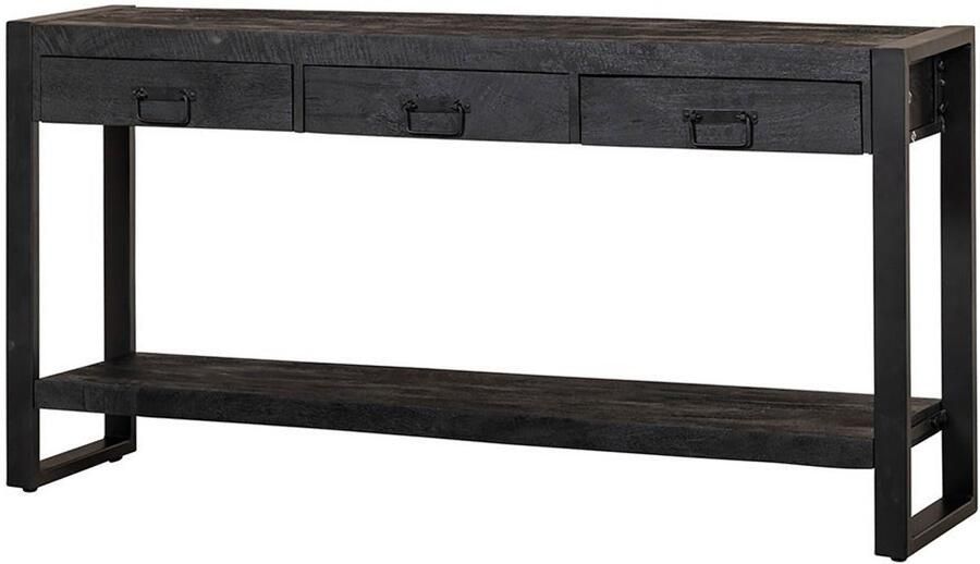 Mahom Mangohouten Sidetable Britt Black 3 lades 150 cm Industrieel Kleine tafel van Mangohout & Metaal Industriële Huiskamertafel