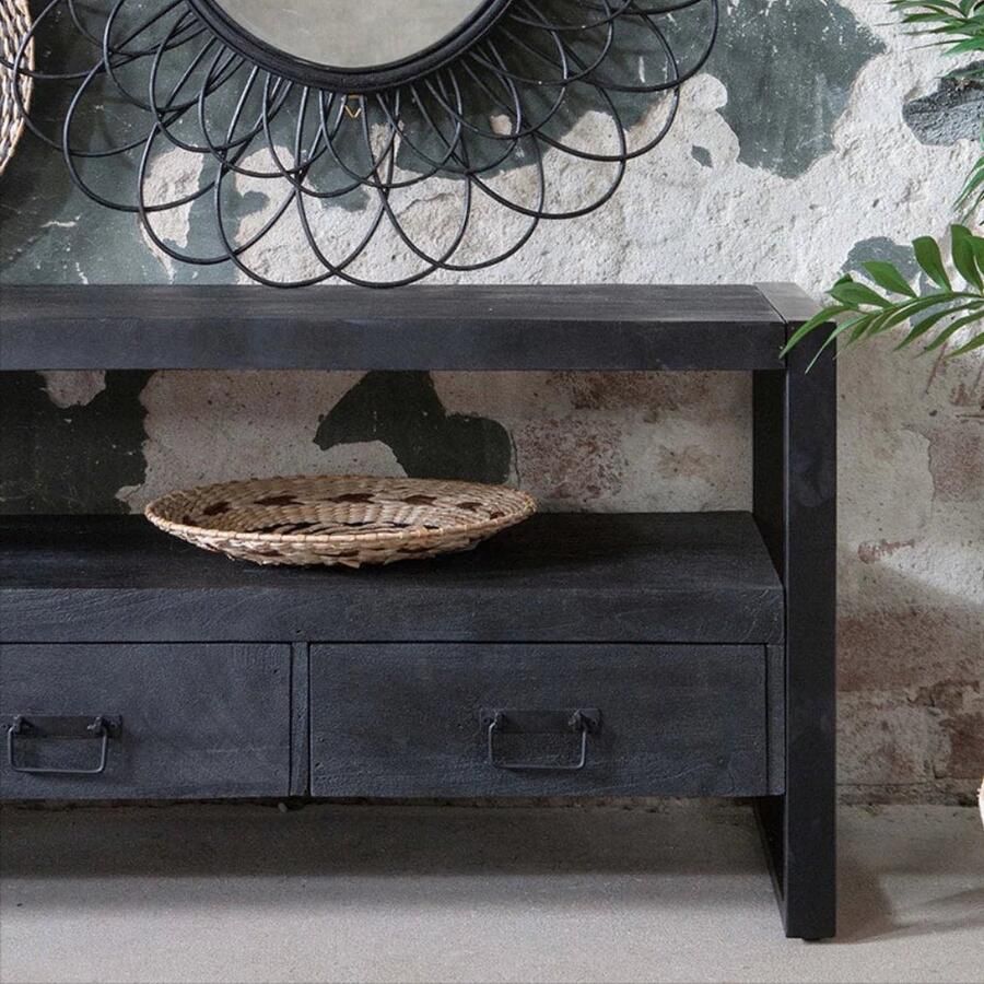 Mahom Mangohouten TV Meubel Fresno Black 180 cm Industrieel TV Meubel van Mangohout & Metaal Industriële TV Meubel