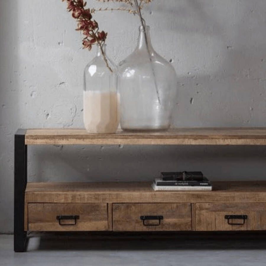 Mahom Mangohouten TV Meubel Fresno 180 cm Industrieel TV Meubel van Mangohout & Metaal Industriële TV Meubel