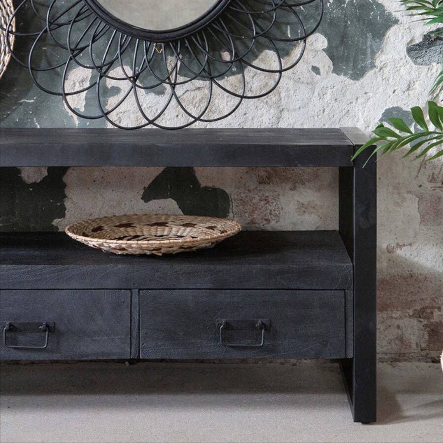 Mahom Mangohouten TV Meubel Fresno Black 220 cm Industrieel TV Meubel van Mangohout & Metaal Industriële TV Meubel
