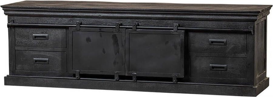 Mahom Mangohouten TV Meubel Portland Black 220 cm Industrieel TV Meubel van Mangohout & Metaal Industriële TV Meubel