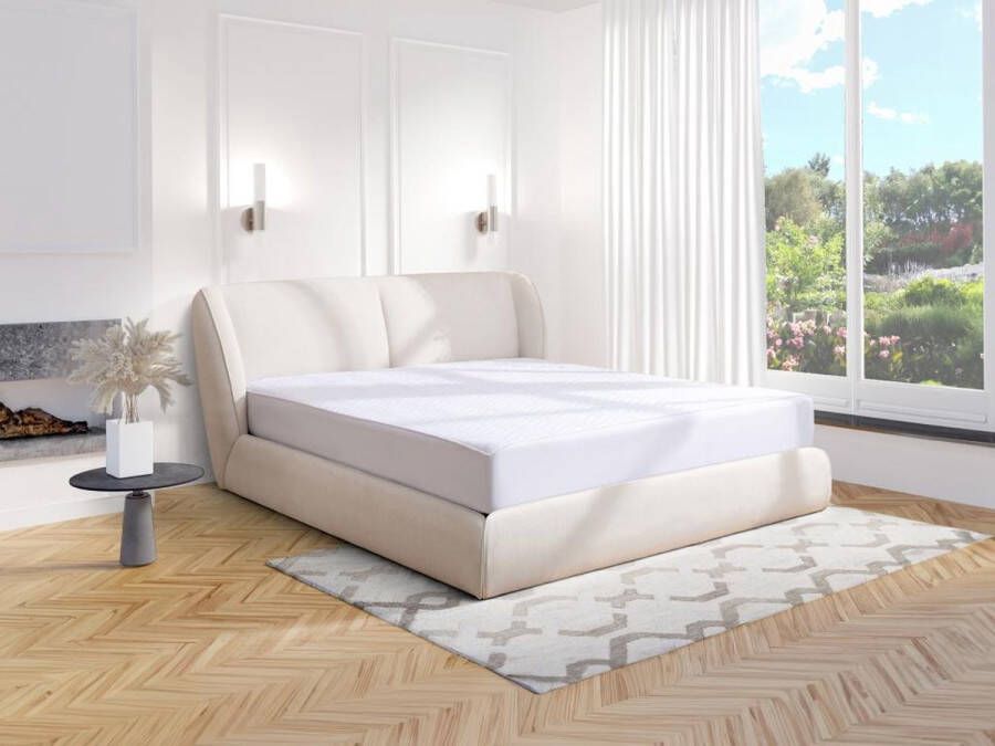 Maison Céphy Bed met opbergruimte 160 x 200 cm Bouclé Gebroken wit + matras RUDALI van L 194 cm x H 102 cm x D 240 cm