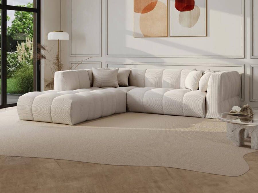 Vente-unique Grote hoekbank met hoek links van beige ribfluweel NAEMIA van Maison Céphy L 263 cm x H 70 cm x D 233 cm - Foto 3