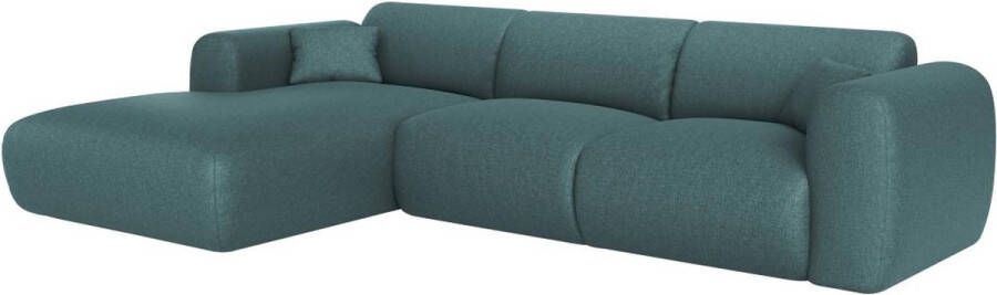 Maison Céphy Grote zitbank met hoek links in gevlamde blauwe stof POGNI van L 280 cm x H 73 cm x D 165 cm
