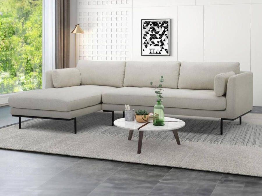 Maison Céphy Hoekbank met hoek links van beige stof en metalen poten ISABELLA L 269 cm x H 83 cm x D 166 cm