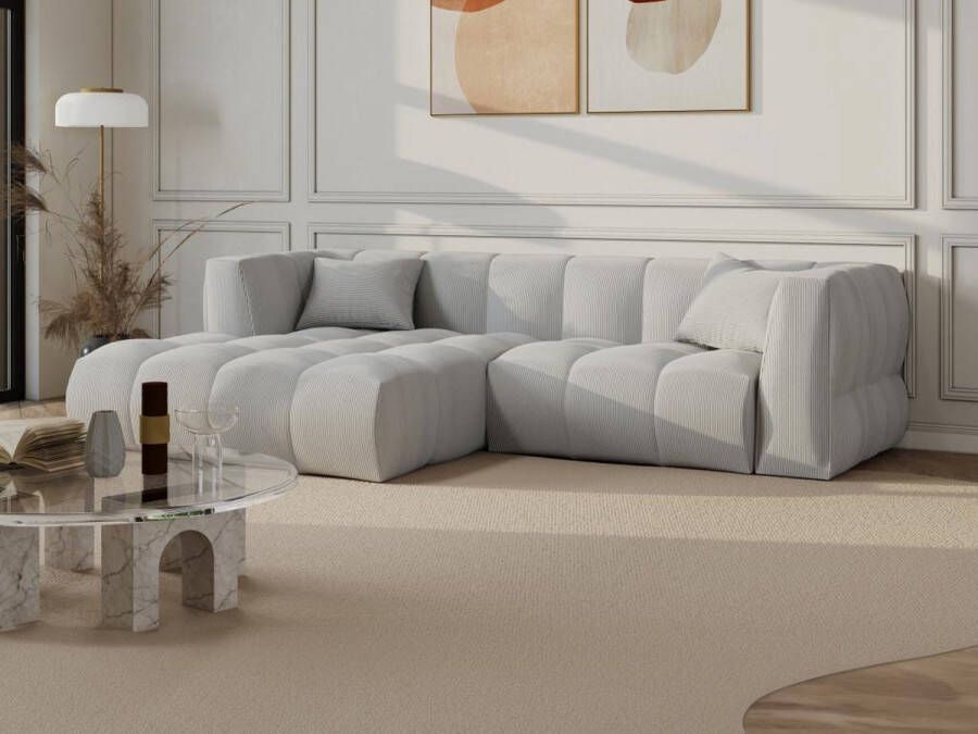 Vente-unique Hoekbank met hoek links van lichtgrijs ribfluweel NAEMIA van Maison Céphy L 272 cm x H 70 cm x D 161 cm - Foto 2